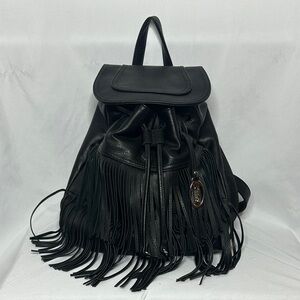 NWOT Black Fringe Faux Leather Backpack